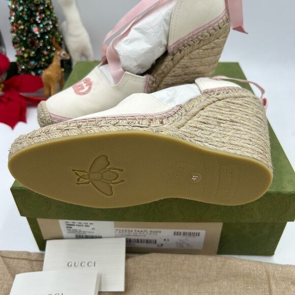 Women’s Gucci white/pink wedge espadrilles size 41 made in Spain - Picture 6 of 11
